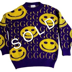 Unique Vintage Classic Happy Smiley Face Sweater Unisex 90s Style W/ Gs Allover